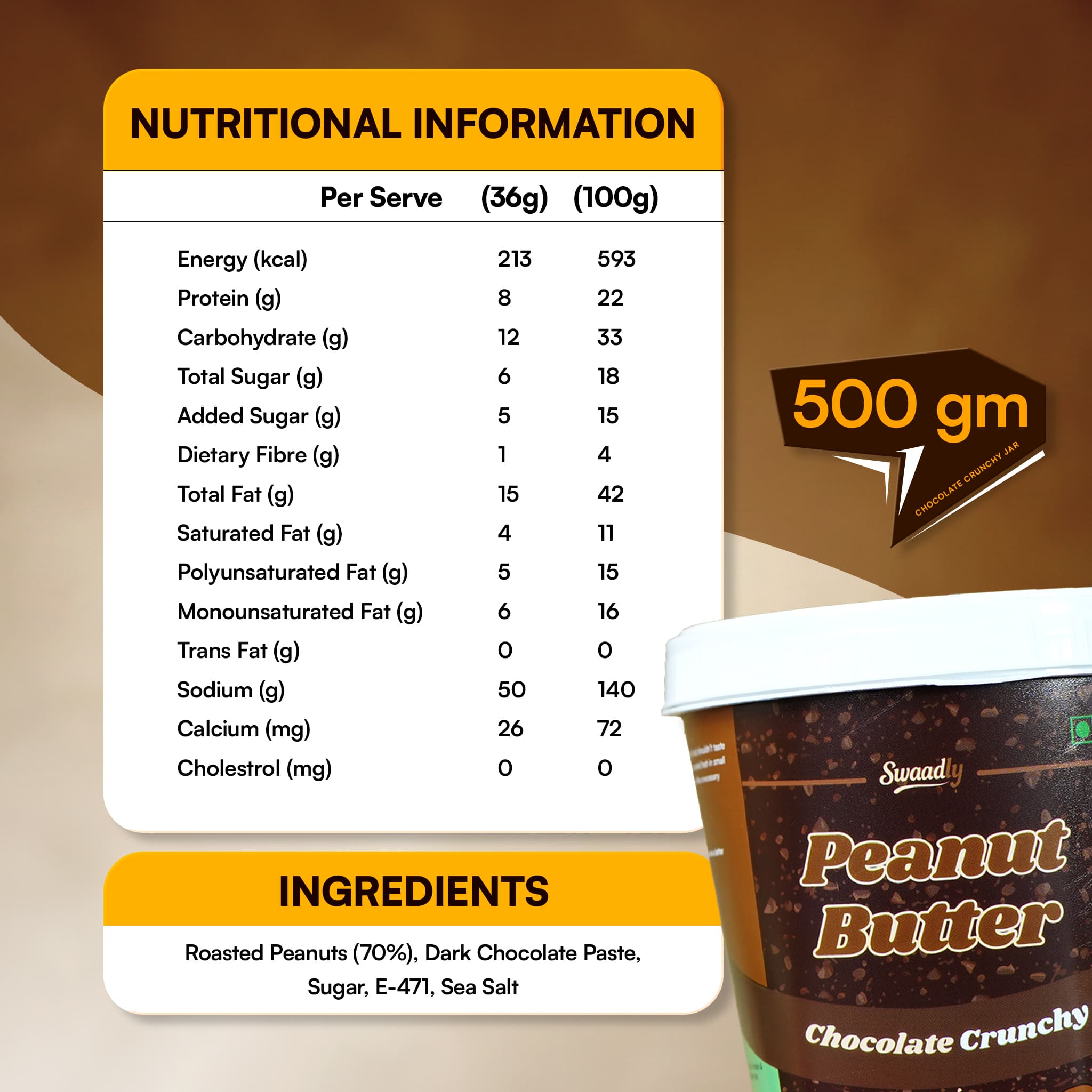 Chocolate Crunchy Peanut Butter 500g - Image 2