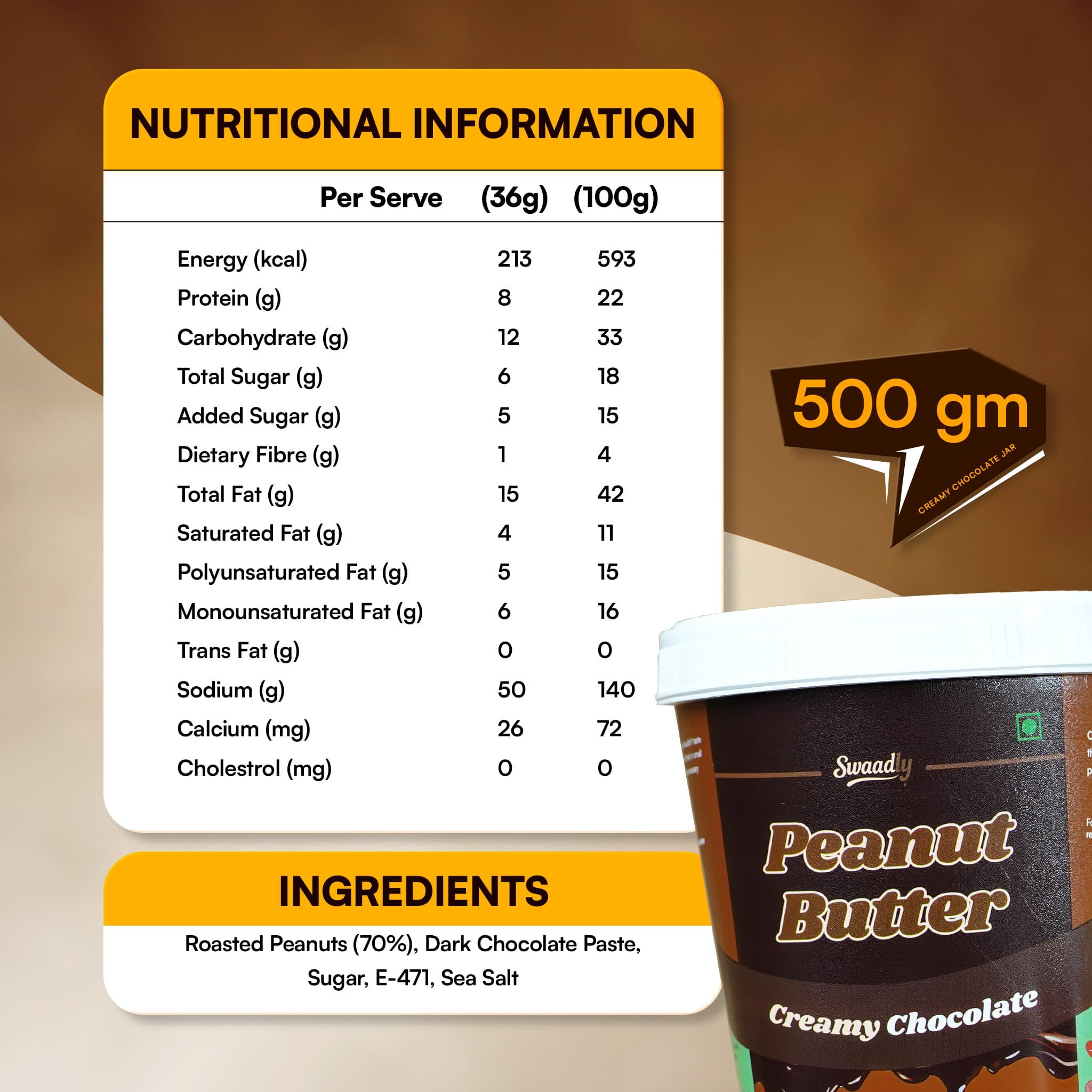 Creamy Chocolate Peanut Butter 500g - Image 2